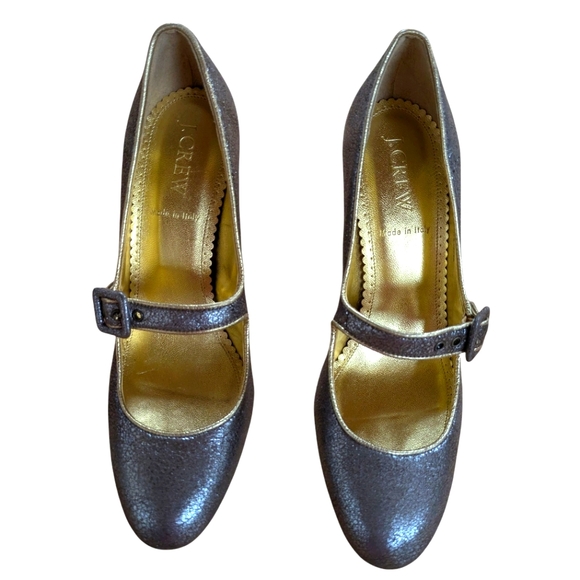 J. Crew Crackle Metallic Leather Mary Jane Pump Size 6.5 - Picture 5 of 13